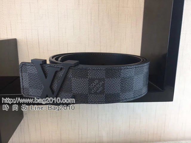 LV新款男士皮帶 路易威登精品原單腰帶 lv黑格皮帶  jjp2237